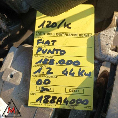 Motore 188A4000 188.000 km FIAT PUNTO 188 1999-2003 1.2 BENZINA 44kW (105026)